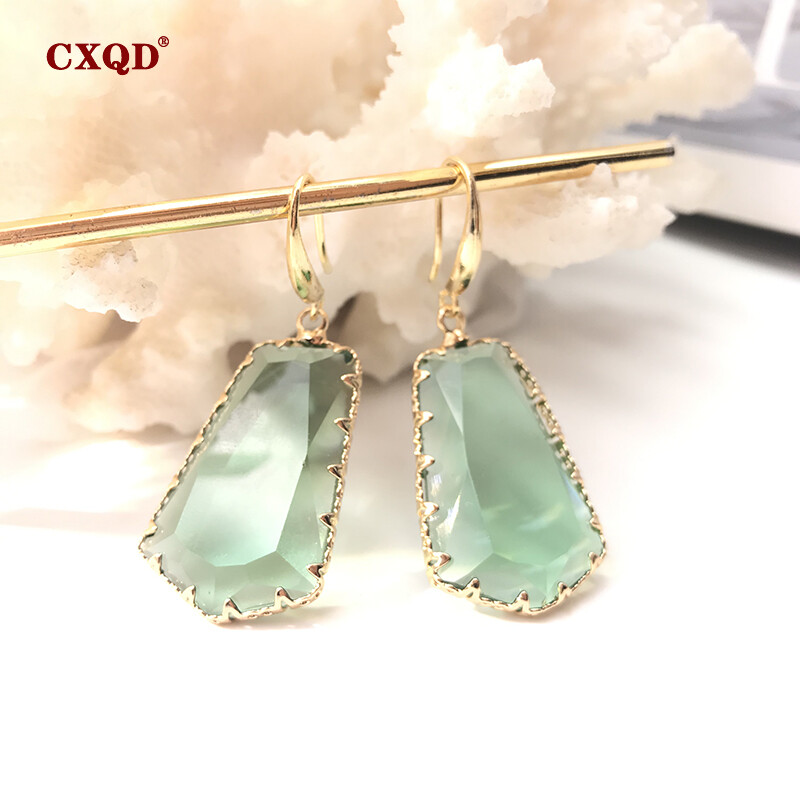 CXQD Bijuterii noi de modă pentru femei, geometrice, trapezoid, cu picătură, sticlă de cristal, cercei transparenți, pentru femei, cadou