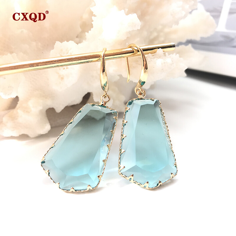 CXQD Bijuterii noi de modă pentru femei, geometrice, trapezoid, cu picătură, sticlă de cristal, cercei transparenți, pentru femei, cadou