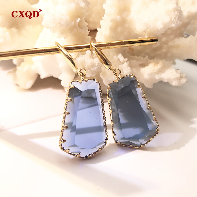 CXQD Bijuterii noi de modă pentru femei, geometrice, trapezoid, cu picătură, sticlă de cristal, cercei transparenți, pentru femei, cadou