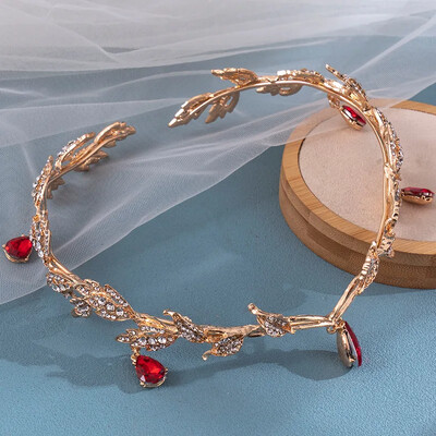 Vintage bronzas smaragdzaļa pasaku kronis Tiaras kristāla lapas Elf Tiara Bandana matu aksesuāri sievietēm Kostīmu matu rotaslietas