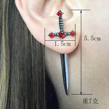 Kiss Jewelry Punk Sword Gothic Kinitial Piercing Обеци за жени Мъже Goth Crystal Ear Jacket Dagger Stud Earrings Jewelry