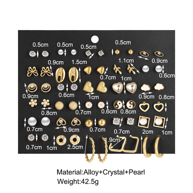 Naujas aukso spalvos moteriškas auskarų rinkinys Vintažinis drugelio širdelės perlų auskaras su krištoliniu korėjietišku 2024 m. Brincos papuošalų dovanos
