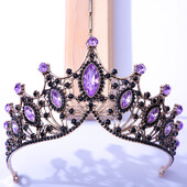 DIEZI Coroana baroc neagra tiara pentru nunta, petrecere de aniversare, bijuterii de par, regina mireasa mireasa, coroana de cristal violet, accesorii pentru par
