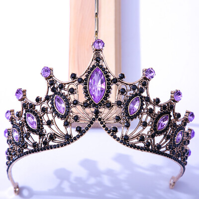 DIEZI Coroana baroc neagra tiara pentru nunta, petrecere de aniversare, bijuterii de par, regina mireasa mireasa, coroana de cristal violet, accesorii pentru par