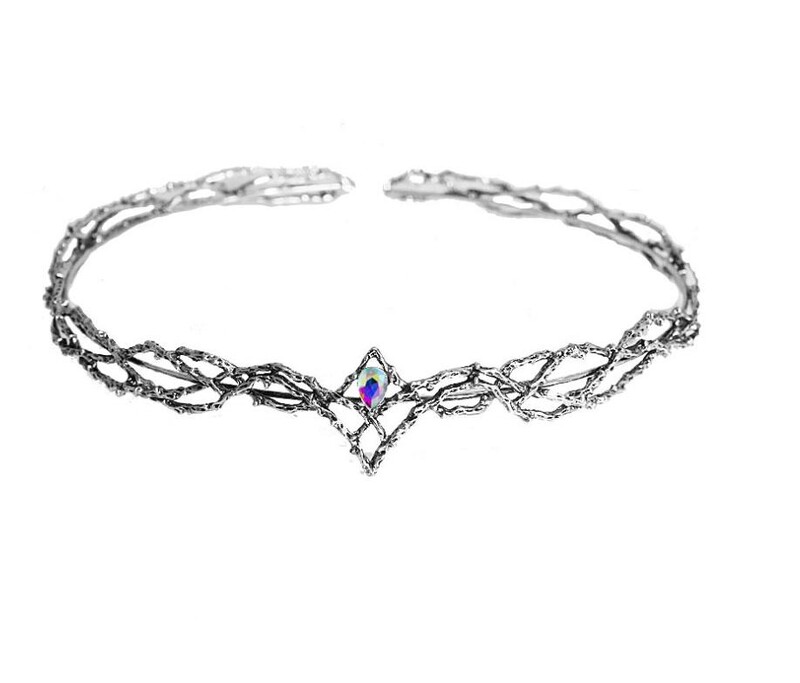 Krištolo sidabro elfų plaukų vainikėliai Elfų plaukams Tiara Woodland Forest Goddess plaukų papuošalai moterims