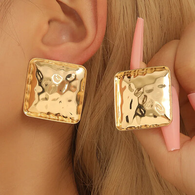 Paprasti geometriniai kvadratiniai įkalti metaliniai auskarai moterims vakarėliams, šventėms, papuošalams, ausų priedai CE161