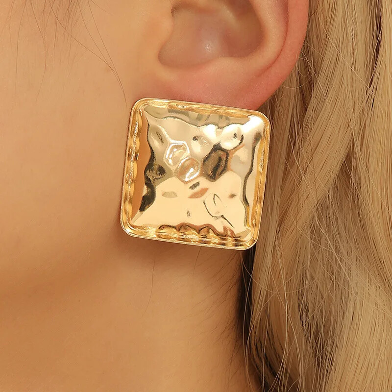 Paprasti geometriniai kvadratiniai įkalti metaliniai auskarai moterims vakarėliams, šventėms, papuošalams, ausų priedai CE161