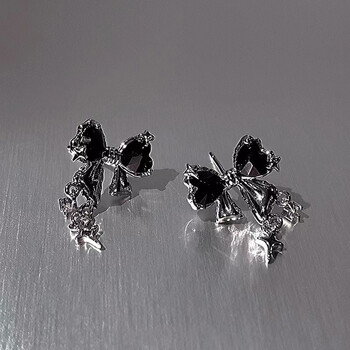 Y2K Bowknot Zircon Stud Обеци за жени Модни корейски сребърен цвят Розов кристал Личностни обеци Момиче парти Бижута Подаръци