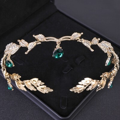 Moteriška vintažinė tiara Elegantiška vandens lašo lapų tiara karūna krištolo aukso sidabro kalnų krištolo vestuviniai plaukų aksesuarai nuotakos tiara