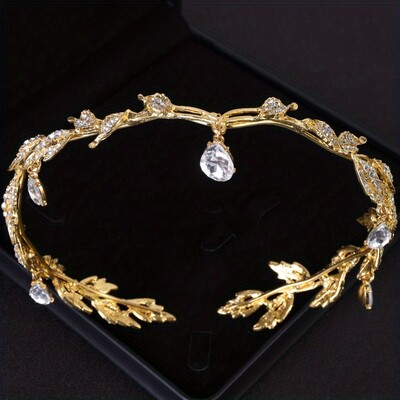 Moteriška vintažinė tiara Elegantiška vandens lašo lapų tiara karūna krištolo aukso sidabro kalnų krištolo vestuviniai plaukų aksesuarai nuotakos tiara