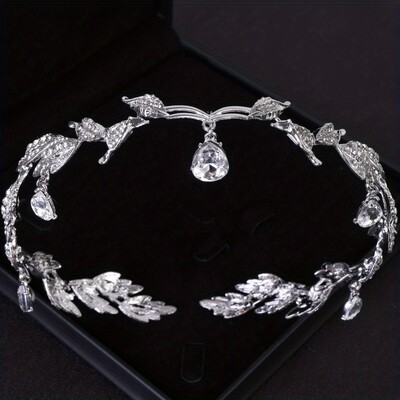 Moteriška vintažinė tiara Elegantiška vandens lašo lapų tiara karūna krištolo aukso sidabro kalnų krištolo vestuviniai plaukų aksesuarai nuotakos tiara