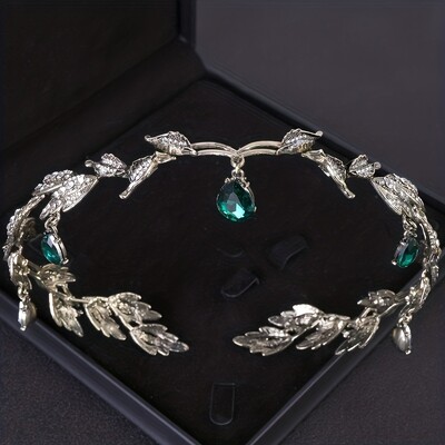 Moteriška vintažinė tiara Elegantiška vandens lašo lapų tiara karūna krištolo aukso sidabro kalnų krištolo vestuviniai plaukų aksesuarai nuotakos tiara