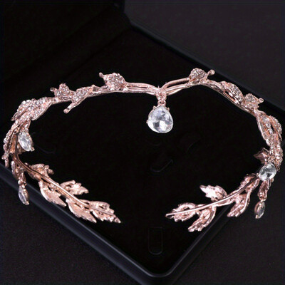 Moteriška vintažinė tiara Elegantiška vandens lašo lapų tiara karūna krištolo aukso sidabro kalnų krištolo vestuviniai plaukų aksesuarai nuotakos tiara