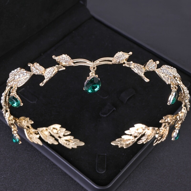 Moteriška vintažinė tiara Elegantiška vandens lašo lapų tiara karūna krištolo aukso sidabro kalnų krištolo vestuviniai plaukų aksesuarai nuotakos tiara