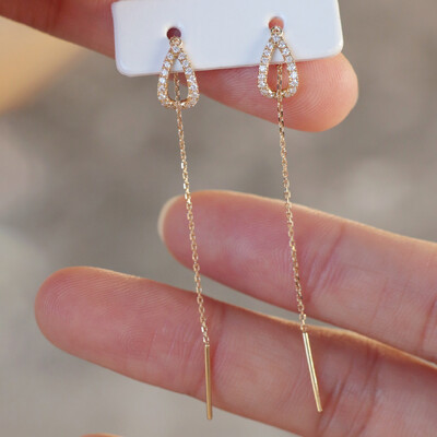 Dlhé visiace náušnice do ucha pre ženy, ružovo-zlaté, so zirkónovým kryštálom, piercing do uší s niťou, doplnky do uší, šperky.