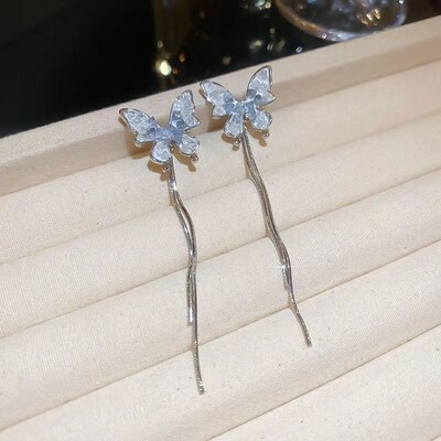 Dlhé visiace náušnice do ucha pre ženy, ružovo-zlaté, so zirkónovým kryštálom, piercing do uší s niťou, doplnky do uší, šperky.