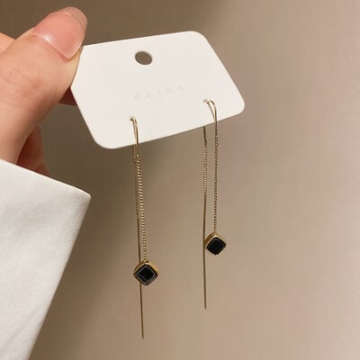 Dlhé visiace náušnice do ucha pre ženy, ružovo-zlaté, so zirkónovým kryštálom, piercing do uší s niťou, doplnky do uší, šperky.