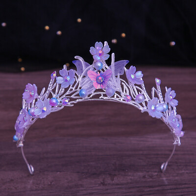 KMVEXO Butterfly Flowers Crown Pearls Matu aksesuāri Sieviešu Meiteņu Dzimšanas Dienas Ballīte Tiaras Kostīms Dabīga Matu Kleita Rotaslietas