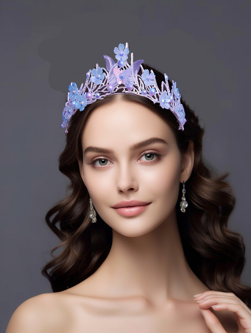 KMVEXO Butterfly Flowers Crown Pearls Matu aksesuāri Sieviešu Meiteņu Dzimšanas Dienas Ballīte Tiaras Kostīms Dabīga Matu Kleita Rotaslietas