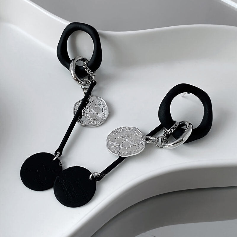 Cercei cu pandantiv cu portret lung negru, Europa și Statele Unite ale Americii, cu temperament, cercei cu ciucuri de modă, cadou de bijuterii pentru femei