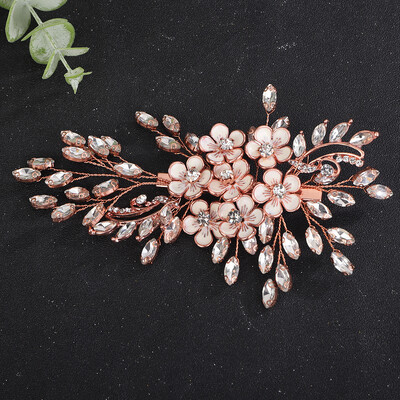 La modă argint cu strass agrafă de păr de mireasă Flori de aur Accesorii pentru păr de nuntă Bijuterii lucrate manual pentru casă de petrecere pentru femei Tiara