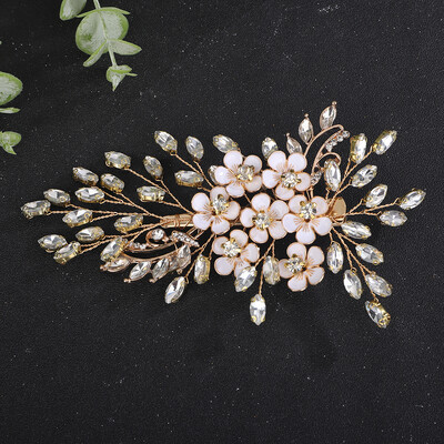 La modă argint cu strass agrafă de păr de mireasă Flori de aur Accesorii pentru păr de nuntă Bijuterii lucrate manual pentru casă de petrecere pentru femei Tiara