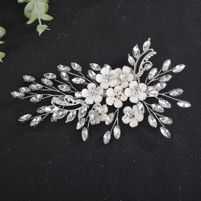La modă argint cu strass agrafă de păr de mireasă Flori de aur Accesorii pentru păr de nuntă Bijuterii lucrate manual pentru casă de petrecere pentru femei Tiara