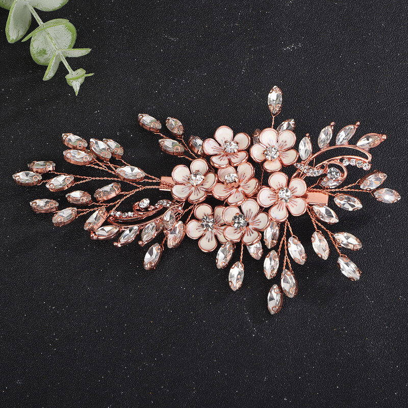 La modă argint cu strass agrafă de păr de mireasă Flori de aur Accesorii pentru păr de nuntă Bijuterii lucrate manual pentru casă de petrecere pentru femei Tiara
