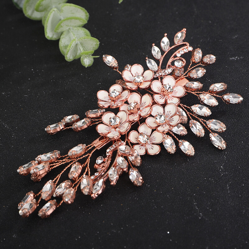 La modă argint cu strass agrafă de păr de mireasă Flori de aur Accesorii pentru păr de nuntă Bijuterii lucrate manual pentru casă de petrecere pentru femei Tiara