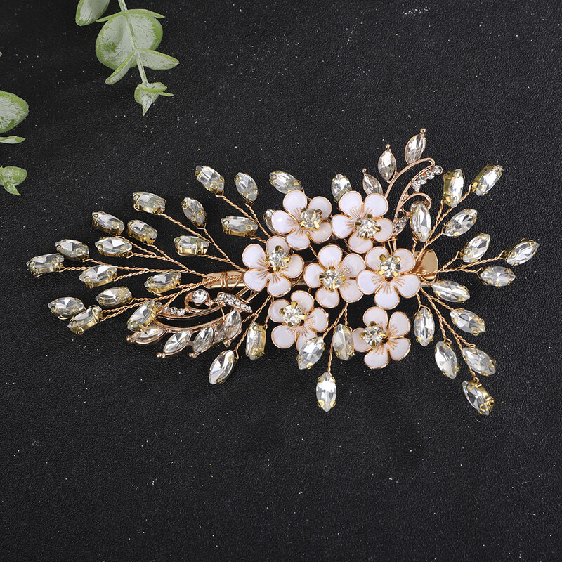 La modă argint cu strass agrafă de păr de mireasă Flori de aur Accesorii pentru păr de nuntă Bijuterii lucrate manual pentru casă de petrecere pentru femei Tiara