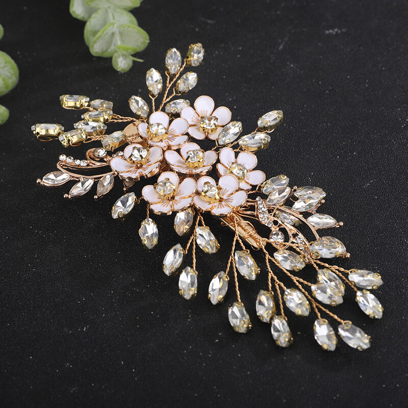 La modă argint cu strass agrafă de păr de mireasă Flori de aur Accesorii pentru păr de nuntă Bijuterii lucrate manual pentru casă de petrecere pentru femei Tiara