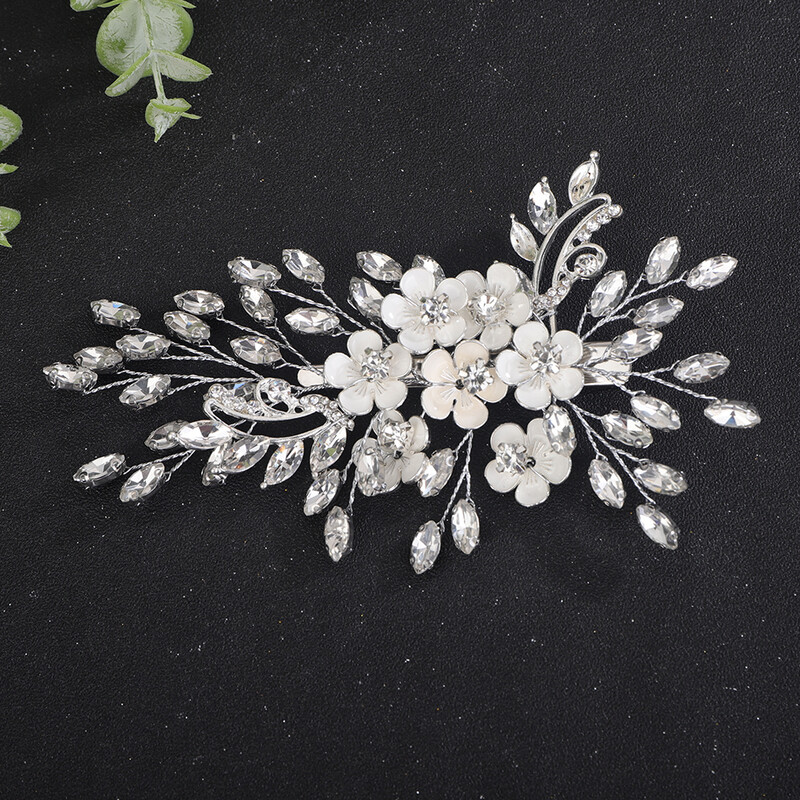 La modă argint cu strass agrafă de păr de mireasă Flori de aur Accesorii pentru păr de nuntă Bijuterii lucrate manual pentru casă de petrecere pentru femei Tiara