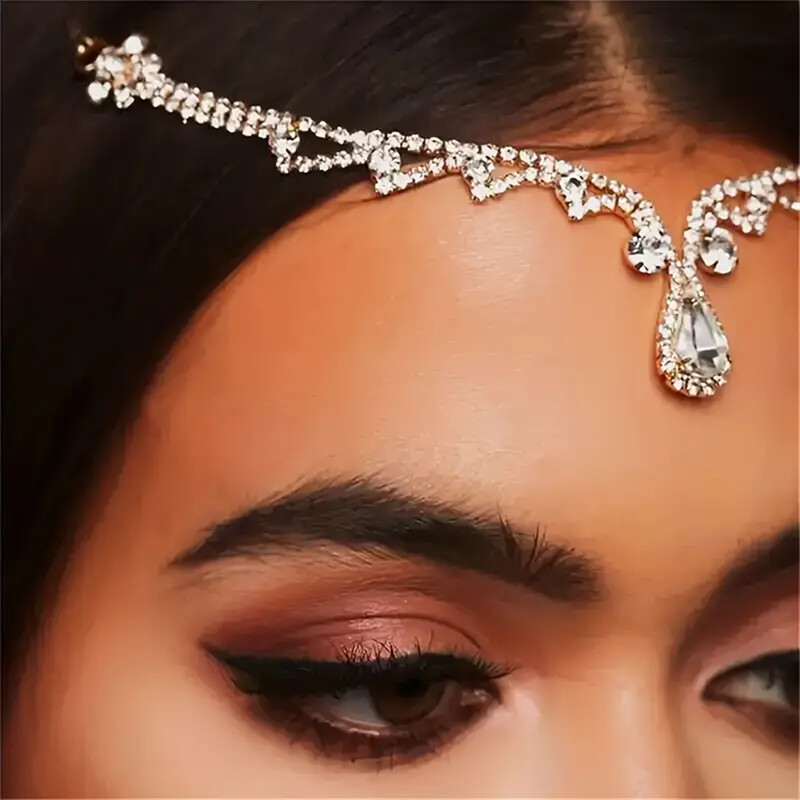Bling indian strălucitor pandantiv frunte lanț bijuterii tiara caciulă cap de mireasă păr nuntă cristal accesorii cadou