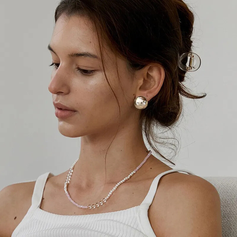 Stil european Punk Moda Geometrică Jumătate de metal Big Ball Cercei rotunzi pentru femei Fete Accesorii de petrecere