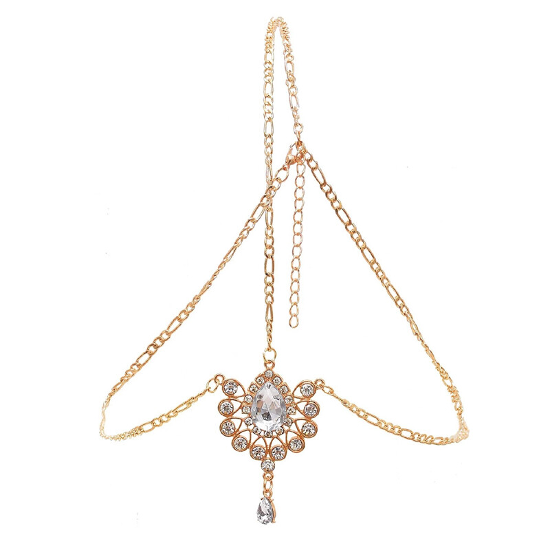 Aukso sidabro spalvos Kalnų krištolas nuotakos kaktos galvos grandinėlė prabangus krištolinis galvos apdangalas moterims Indijos vestuvių plaukų papuošalai