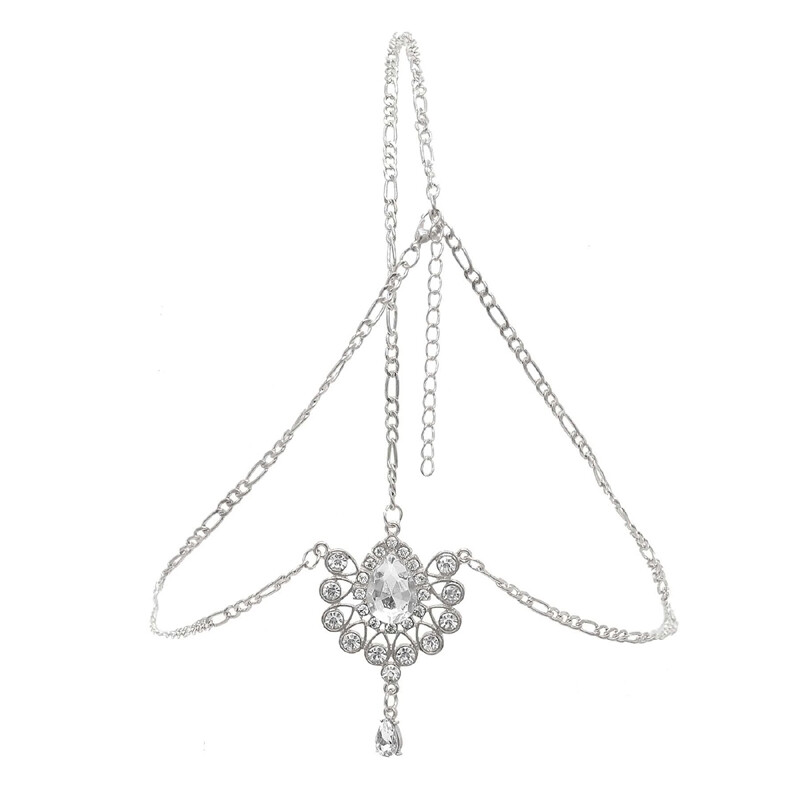 Aukso sidabro spalvos Kalnų krištolas nuotakos kaktos galvos grandinėlė prabangus krištolinis galvos apdangalas moterims Indijos vestuvių plaukų papuošalai