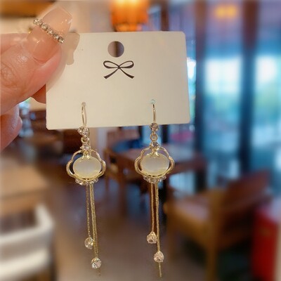 Cercei de lux cu zirconiu cu tărtăcuță roșie pentru femei, la modă, opal, frunze de ginkgo, cercei lungi cu ciucuri, linie de urechi, bijuterii de nuntă de petrecere pentru fete