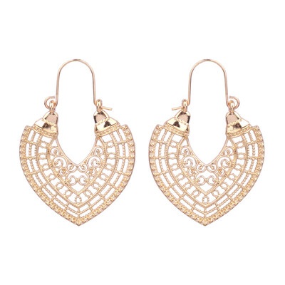 Vintage Boho zelta krāsas dobu ziedu sirds piekaramie auskari sievietēm Etniski grebti ģeometriski nokaramie auskari Jhumka rotaslietas