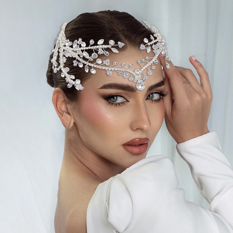 DZ215 Bling Indijos pakabukas prie kaktos grandinėlės papuošalai Tiara galvos apdangalas Nuotakos galvos apdangalas krištolinis vestuvinių galvos apdangalų priedai Dovana