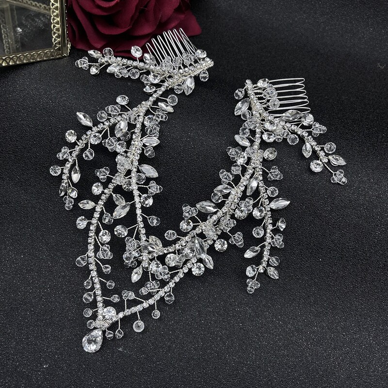 DZ215 Bling Indijos pakabukas prie kaktos grandinėlės papuošalai Tiara galvos apdangalas Nuotakos galvos apdangalas krištolinis vestuvinių galvos apdangalų priedai Dovana