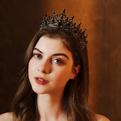 Μαύρο κρύσταλλο Queen Crown Halloween Cosplay Στολή Headpieces Rhinestone Tiara για Γυναικεία Δώρα Χριστουγέννων για πάρτι γενεθλίων