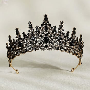 Black Crystal Queen Crown Хелоуин Косплей Костюм Украшения за глава Тиара със стрази за жени Абитуриентски бал Рожден ден Коледни подаръци