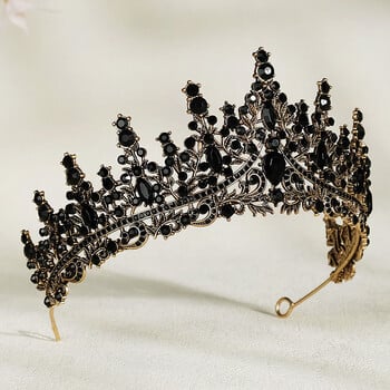 Black Crystal Queen Crown Хелоуин Косплей Костюм Украшения за глава Тиара със стрази за жени Абитуриентски бал Рожден ден Коледни подаръци