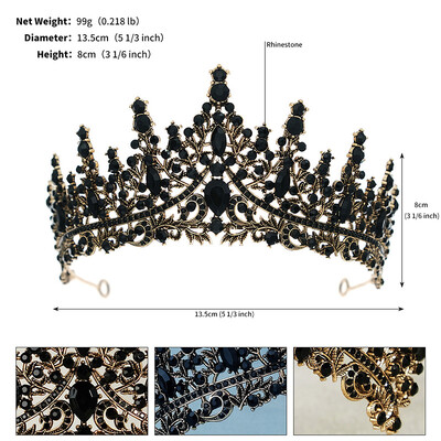 Μαύρο κρύσταλλο Queen Crown Halloween Cosplay Στολή Headpieces Rhinestone Tiara για Γυναικεία Δώρα Χριστουγέννων για πάρτι γενεθλίων