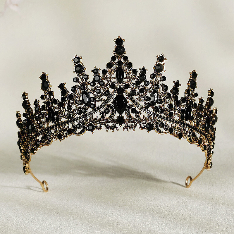 Μαύρο κρύσταλλο Queen Crown Halloween Cosplay Στολή Headpieces Rhinestone Tiara για Γυναικεία Δώρα Χριστουγέννων για πάρτι γενεθλίων