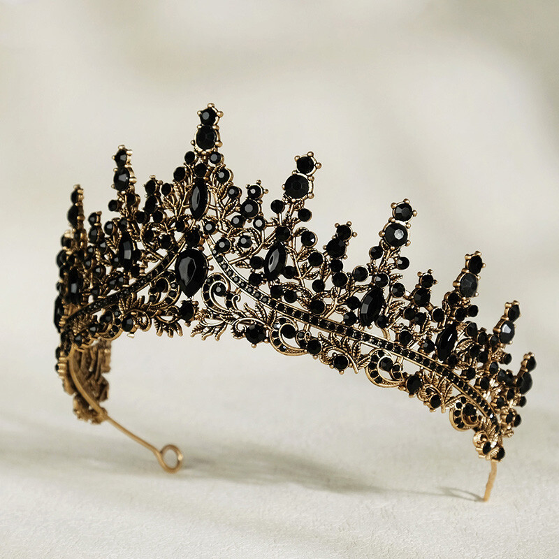 Μαύρο κρύσταλλο Queen Crown Halloween Cosplay Στολή Headpieces Rhinestone Tiara για Γυναικεία Δώρα Χριστουγέννων για πάρτι γενεθλίων