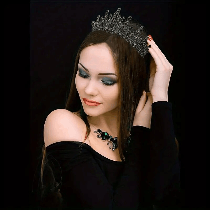 Μαύρο κρύσταλλο Queen Crown Halloween Cosplay Στολή Headpieces Rhinestone Tiara για Γυναικεία Δώρα Χριστουγέννων για πάρτι γενεθλίων