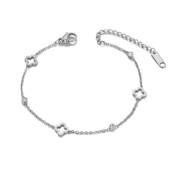 JeeMango от неръждаема стомана CZ Crystal Flower Plant Charm Anklet за жени Модерна позлатена верига Летни плажни бижута JA19010