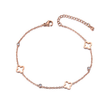 JeeMango от неръждаема стомана CZ Crystal Flower Plant Charm Anklet за жени Модерна позлатена верига Летни плажни бижута JA19010