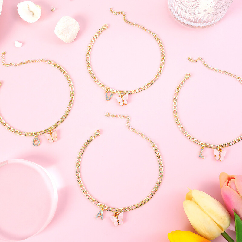 KMVEXO Brațe de gleznă cu literă AZ inițială din oțel inoxidabil pentru femei, fată, tendință, lanț pentru picioare, bijuterii rezistente la apă, cadou, petrecere